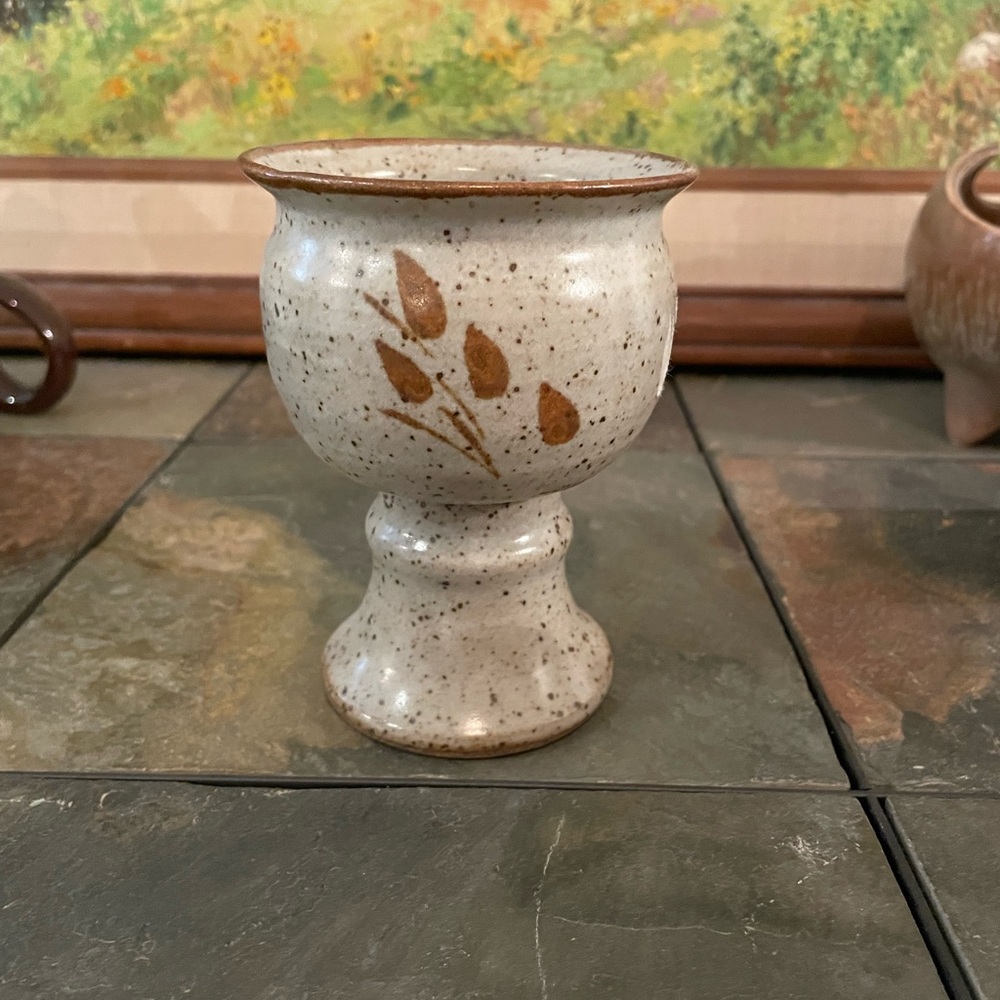 Vintage Handcrafted Speckled Ceramic Goblet